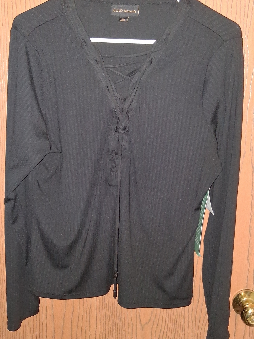BOLD elements Black Ribbed Lace-Up Long Sleeve Top